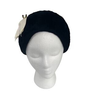 VTG 50s Duchess Italy Fur Hat Black Capulet-Style Cloche Derby Pill Box Gothic